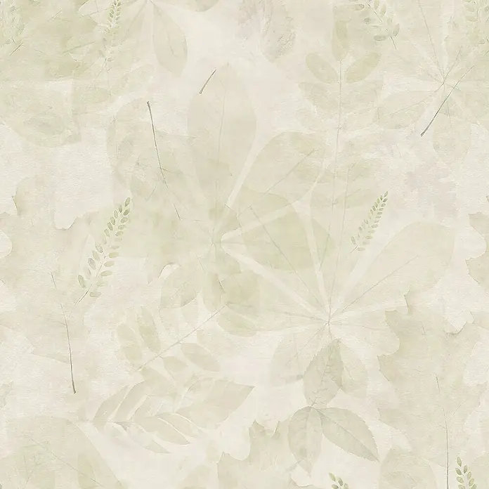 Papel pintado de vinilo autoadhesivo Demeter - Beige, L x An: 280 x 65 cm - Diseño sutil de patrón de hojas que crea un ambiente tranquilo y natural con sus verdes apagados y texturas suaves.
