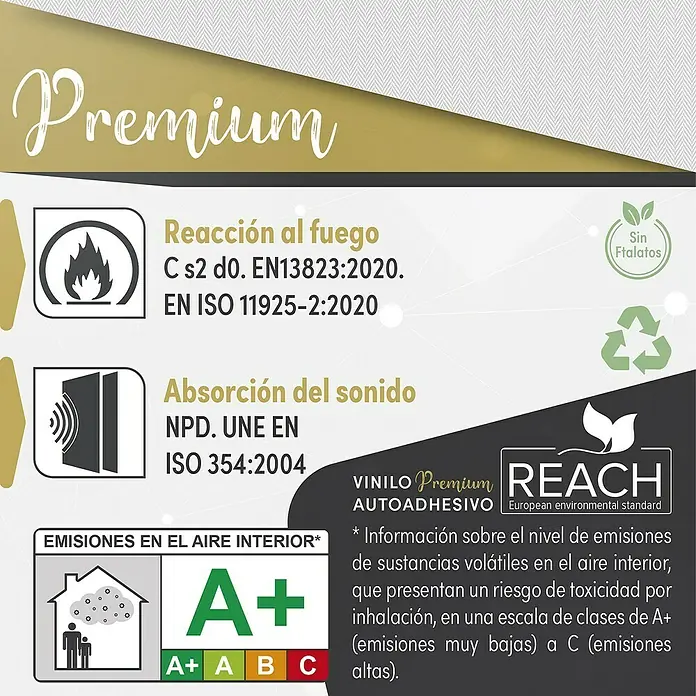 Lámina decorativa autoadhesiva vinílico Premium - 90 x 280 cm, Espiga, Gris - Papel pintado de vinilo Premium con certificados de protección contra incendios y aislamiento acústico, reciclable, sin ftalatos y bajas emisiones.