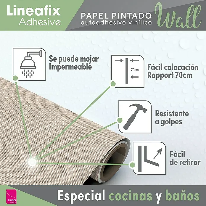 Papel pintado de vinilo autoadhesivo Prato - Beige, L x An: 280 x 65 cm - Imagen de papel pintado vinílico autoadhesivo Wall de Lineafix para cocina y baño: impermeable, fácil de aplicar (rapport 70cm), resistente a golpes y fácil de quitar.