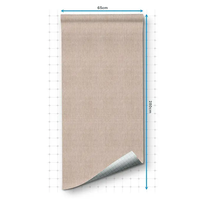 Papel pintado de vinilo autoadhesivo Prato - Beige, L x An: 280 x 65 cm - Se muestra un rollo de papel tapiz beige, que muestra las dimensiones de 65 cm de ancho y 280 cm de largo.