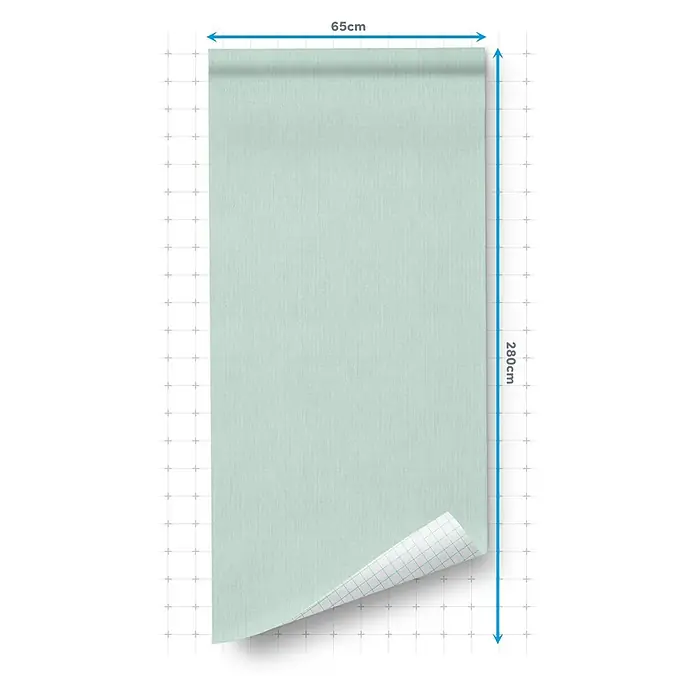 Papel pintado de vinilo autoadhesivo Prato - Turquesa, L x An: 280 x 65 cm - Se muestra una imagen de un rollo de papel tapiz en un color verde suave, con unas dimensiones de 65cm de ancho y 280cm de alto.