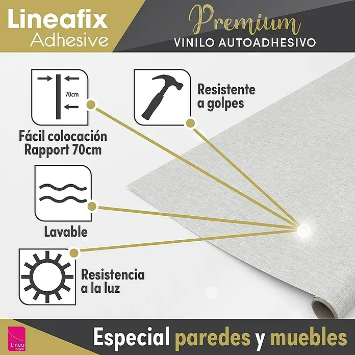 Lámina decorativa autoadhesiva vinílico Premium - 90 x 280 cm, Lienzo, Gris - Imagen del producto de film adhesivo Lineafix. La película es duradera, fácil de aplicar, lavable y resistente a la luz, ideal para paredes y muebles.