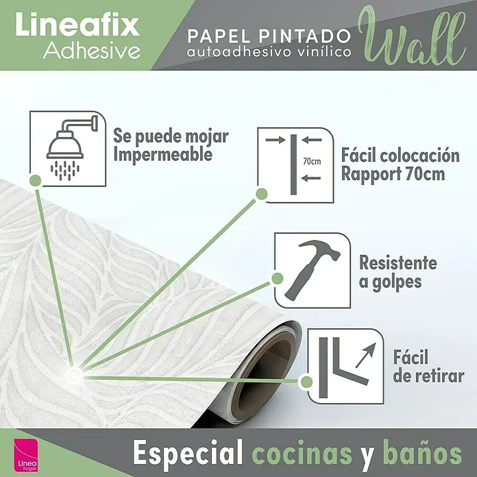 Papel pintado de vinilo autoadhesivo Ojaldre - Gris, L x An: 280 x 65 cm - Imagen de papel pintado vinílico autoadhesivo Lineafix, ideal para cocinas y baños. Es impermeable, fácil de instalar, resistente y fácil de quitar.