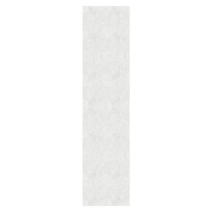 Papel pintado de vinilo autoadhesivo Ojaldre - Gris, L x An: 280 x 65 cm - Primer plano del panel de pared blanco con textura de hoja, ideal para un diseño de pared elegante.