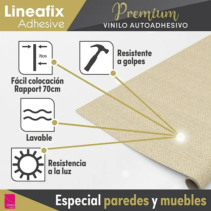 Lámina decorativa autoadhesiva vinílico Premium - 90 x 280 cm, Cima clara, Beige - Adhesivo Lineafix: Vinilo autoadhesivo Premium, resistente, lavable, resistente a la luz, fácil de colocar, rapport de 70cm, ideal para paredes y muebles.