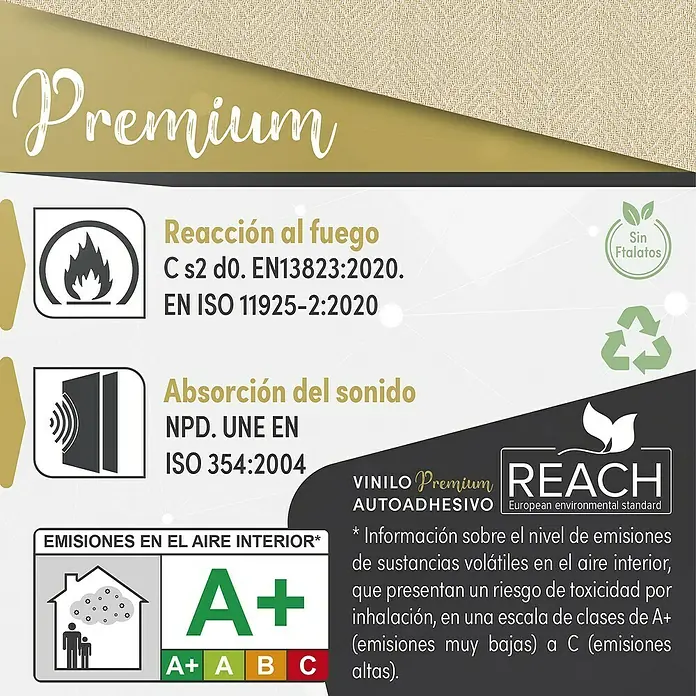 Lámina decorativa autoadhesiva vinílico Premium - 90 x 280 cm, Cima clara, Beige - Vinilo Premium ecológico con certificaciones de aislamiento contra el fuego y el sonido, ideal para interiores.