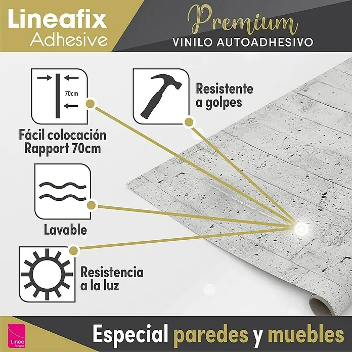 Lámina decorativa autoadhesiva vinílico Premium - 90 x 280 cm, Encofrado, Gris - Lineafix Adhesivo: Vinilo autoadhesivo Premium con características como fácil colocación, lavable, resistente a los golpes y resistencia a la luz.
