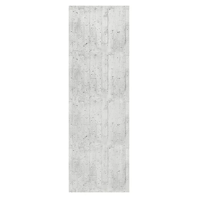 Lámina decorativa autoadhesiva vinílico Premium - 90 x 280 cm, Encofrado, Gris - Un primer plano de una pared de concreto con un diseño de paneles verticales, que ofrece una estética industrial y moderna para interiores.