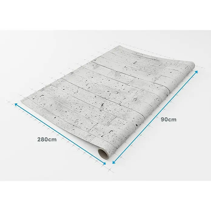 Lámina decorativa autoadhesiva vinílico Premium - 90 x 280 cm, Encofrado, Gris - Un rollo de papel pintado con diseño de hormigón, de 280cm de largo y 90cm de ancho, ideal para la decoración moderna de paredes.