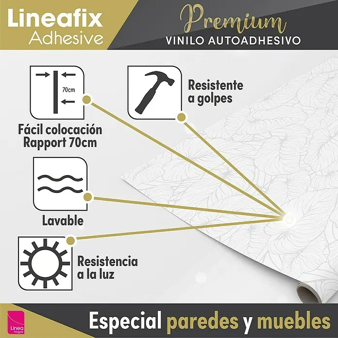 Lámina decorativa autoadhesiva vinílico Premium - 90 x 280 cm, India, Blanco - Adhesivo Lineafix: Vinilo autoadhesivo Premium para paredes y muebles. Fácil de instalar, lavable y resistente a la luz y a los golpes.