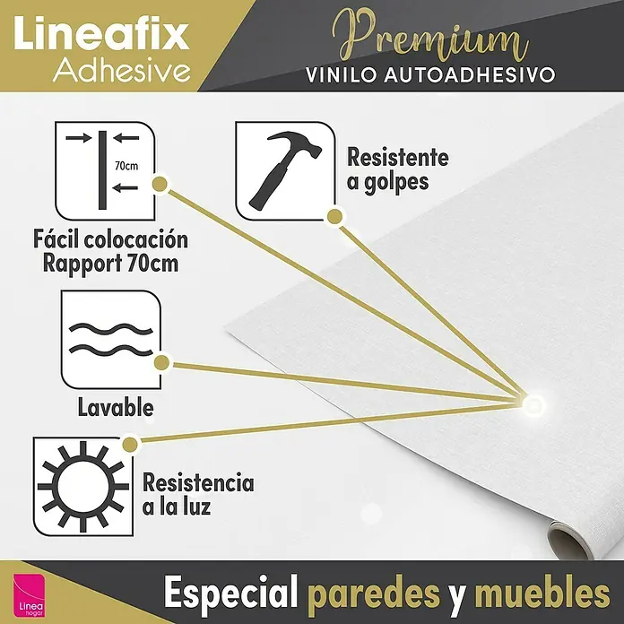Lámina decorativa autoadhesiva vinílico Premium - 90 x 280 cm, Lien, Blanco - Film autoadhesivo Premium Lineafix, ideal para paredes y muebles, con fácil colocación, lavable, resistente a golpes y a la luz.
