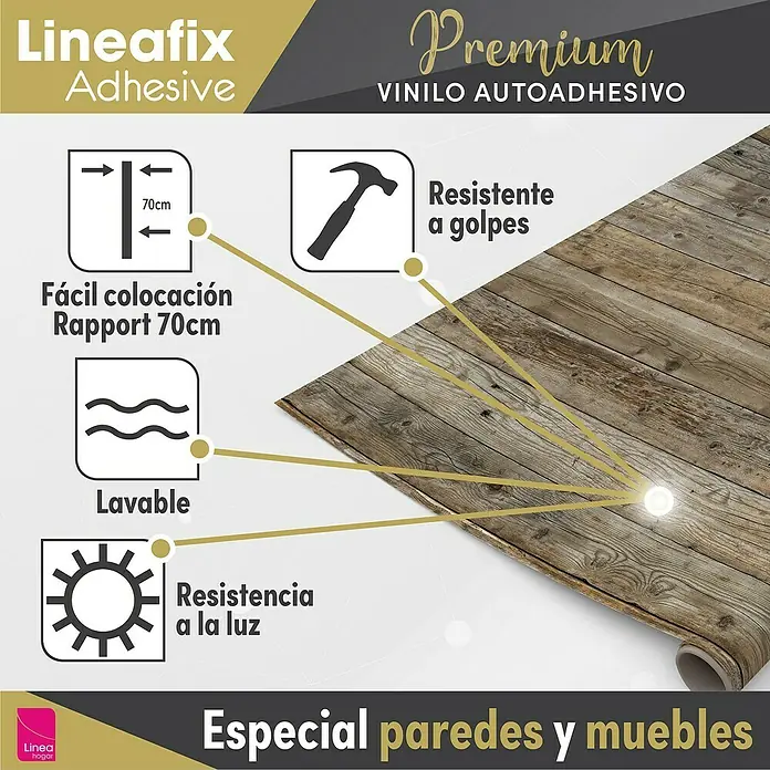 Lámina decorativa autoadhesiva vinílico Premium - 90 x 280 cm, Tablón viejo, Marrón - Papel pintado vinílico autoadhesivo Lineafix Premium con diseño de madera. Resistente, lavable, resistente a la luz y fácil de instalar.