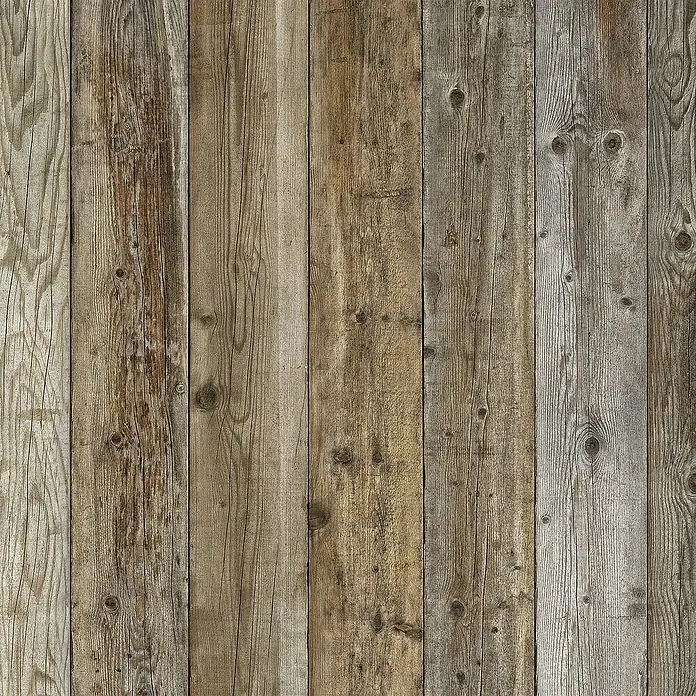 Lámina decorativa autoadhesiva vinílico Premium - 90 x 280 cm, Tablón viejo, Marrón - Primer plano de tablones de madera verticales con tonos y vetas variadas, mostrando una textura rústica y natural.