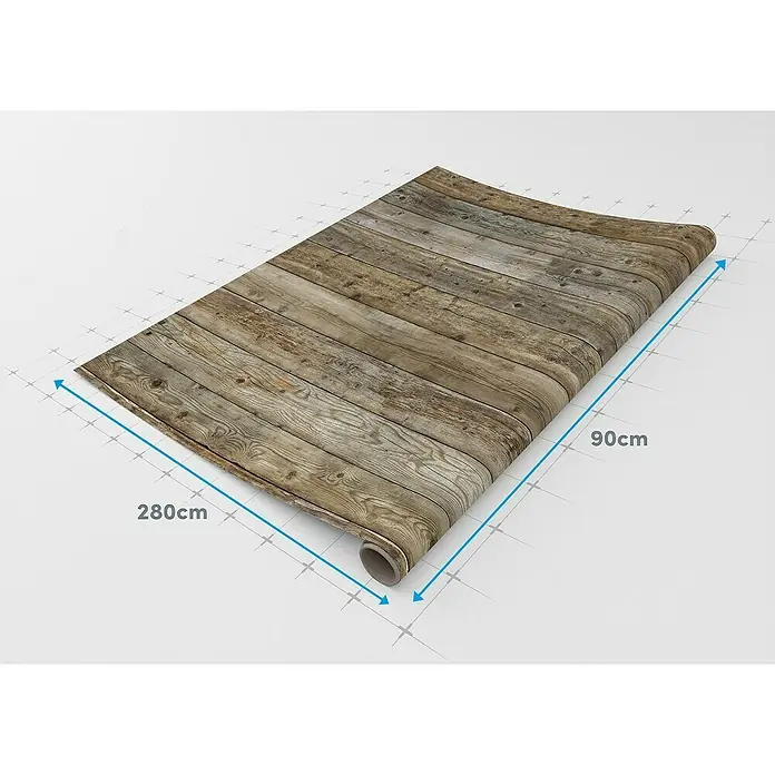 Lámina decorativa autoadhesiva vinílico Premium - 90 x 280 cm, Tablón viejo, Marrón - Primer plano de una lámina decorativa con aspecto de madera, de 280 cm de largo y 90 cm de ancho. Ideal para personalizar muebles y superficies.