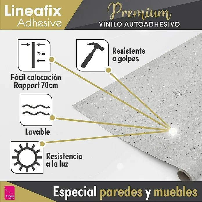 Lámina decorativa autoadhesiva vinílico Premium - 90 x 280 cm, Hormigón, Gris - Vinilo autoadhesivo Lineafix para paredes y muebles. Resistente, fácil de colocar, lavable y resistente a la luz.