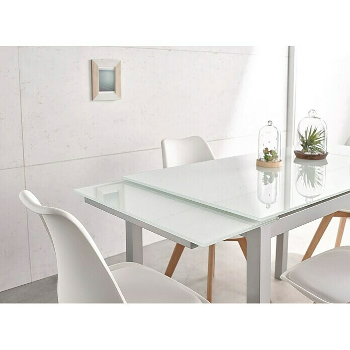 Mesa Karina (L x An: 60 x 100 cm, Material tablero de mesa: Vidrio, Blanco)
