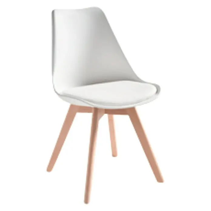 Silla Elba - L x An x Al: 55 x 48,5 x 82 cm, Blanco - Silla blanca moderna con patas de madera. Ideal para comedor u oficina, esta silla combina estilo y confort con su diseño sencillo.