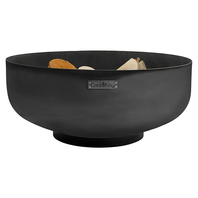 CookKing Feuerschale Palermo - Durchmesser: 80 cm, Stahl - Dunkelgraue Stahl-Feuerschale mit Holzscheiten.