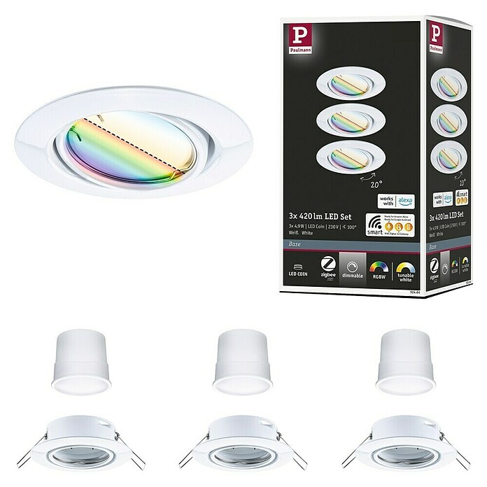 Paulmann Led-inbouwspotset (Ø x h: 90 x 6,5 mm, Neutraal wit, Wit) | BAUHAUS