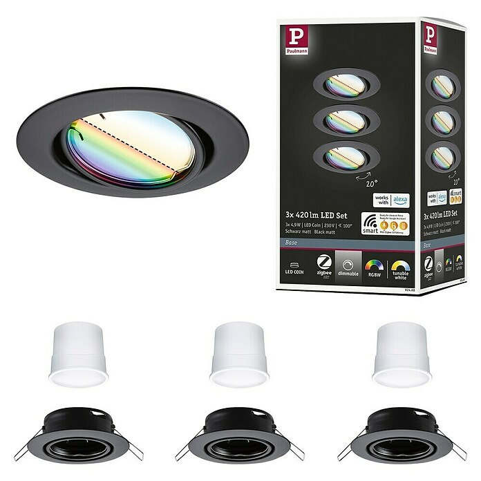 Paulmann Led-inbouwspotset (Ø x h: 90 x 6,5 mm, RGBW, Zwart) | BAUHAUS