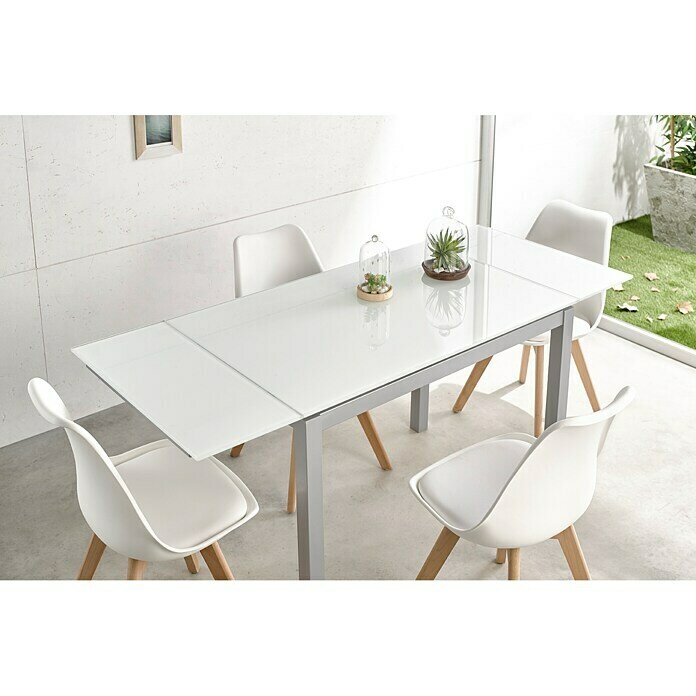 Mesa Karina (L x An: 60 x 100 cm, Material tablero de mesa: Vidrio, Blanco)