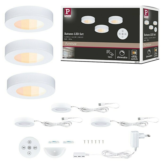 Paulmann Set LED svjetiljki za kuhinjske elemente  (Topla bijela, 3 Kom., Ø x V: 70 x 15 mm, Bijela) | BAUHAUS