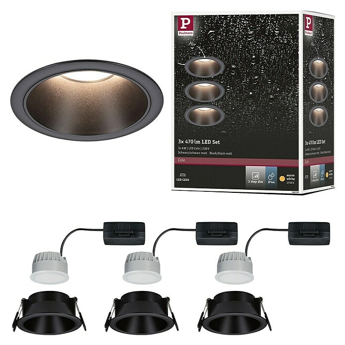 Paulmann Led-inbouwspotset (Ø x h: 88 x 42 mm, Zwart, Warm wit) | BAUHAUS