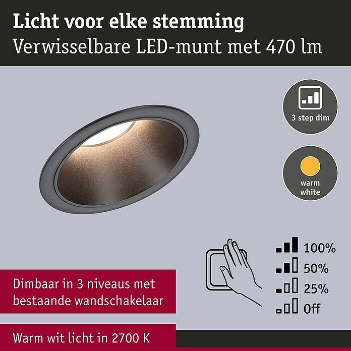Paulmann Led-inbouwspotset (Ø x h: 88 x 42 mm, Zwart, Warm wit) | BAUHAUS