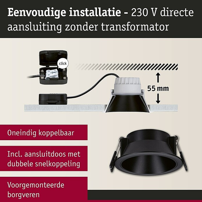 Paulmann Led-inbouwspotset (Ø x h: 88 x 42 mm, Zwart, Warm wit) | BAUHAUS