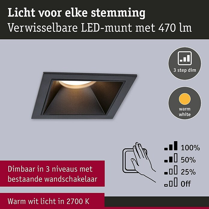 Paulmann Led-inbouwspotset (Zwart, 3 st., Warm wit) | BAUHAUS