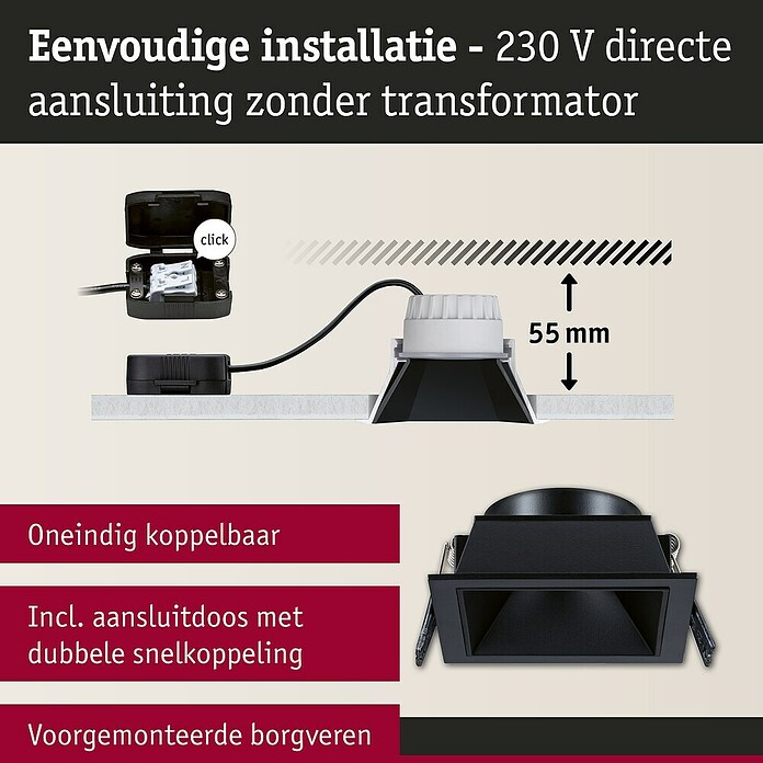 Paulmann Led-inbouwspotset (Zwart, 3 st., Warm wit) | BAUHAUS