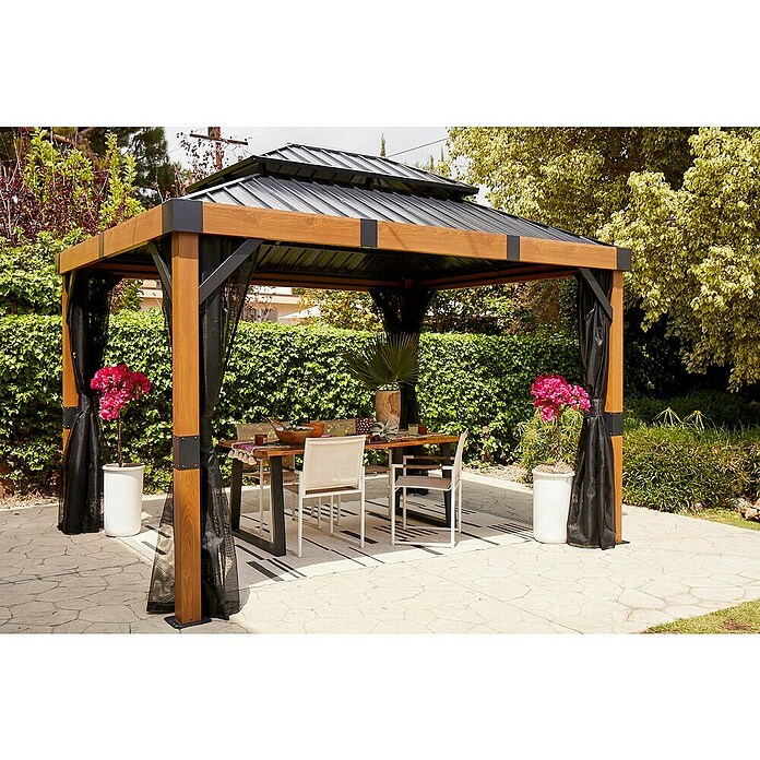 Sojag Pavillon Fontanta 1012 (Holzoptik, Aluminium, B x T: 364,3 x 298 cm) | BAUHAUS