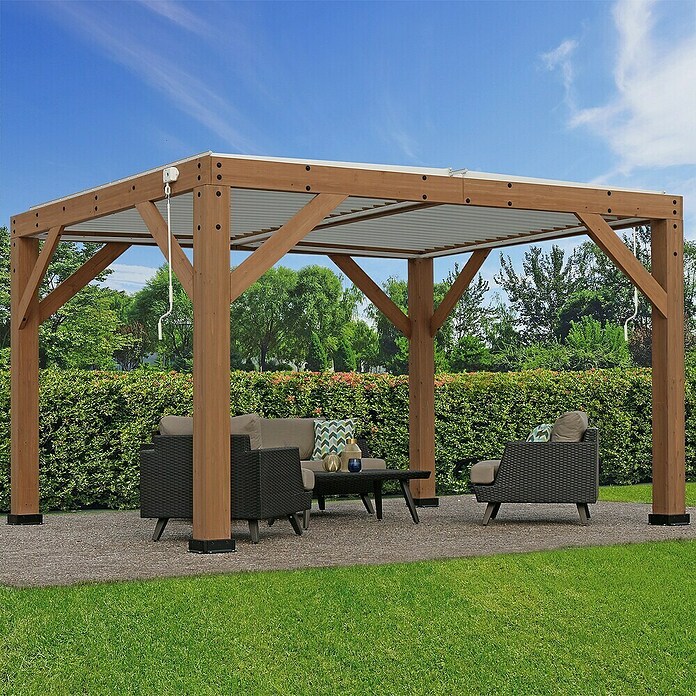 Westmann Pavillon Karl inklusive Lamellendach (B x T: 335 x 396 cm, Braun, Holz) | BAUHAUS