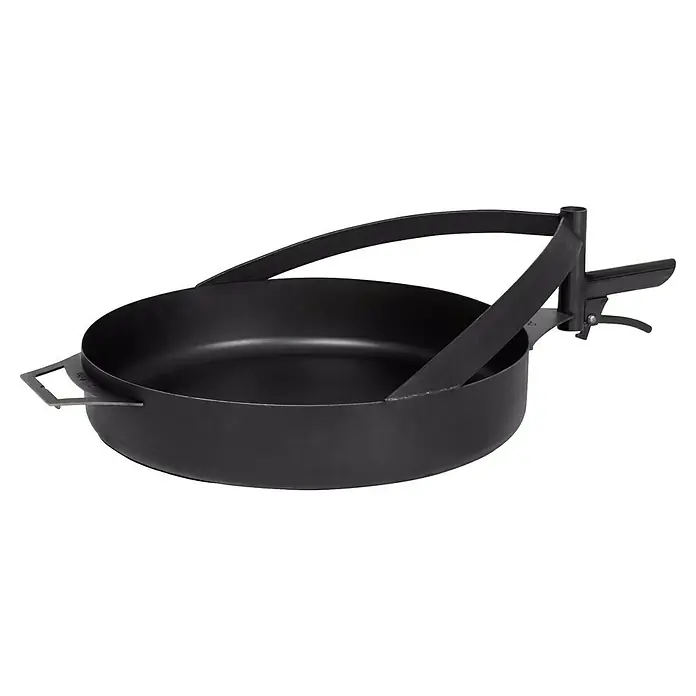 CookKing Grillpfanne - Ø x H: 50 x 10 cm, Stahl - Schwarze Metall-Outdoor-Pfanne mit verstellbarem Einhängegriff.
