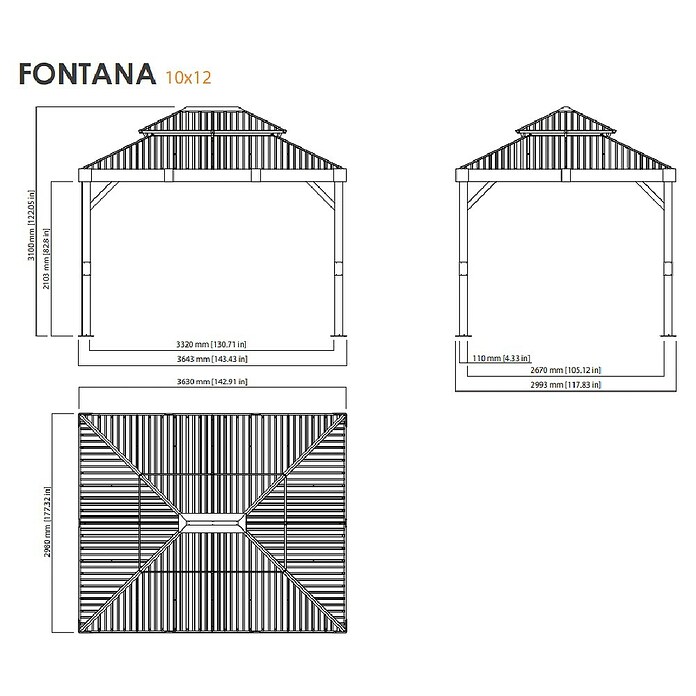 Sojag Pavillon Fontanta 1012 (Holzoptik, Aluminium, B x T: 364,3 x 298 cm) | BAUHAUS