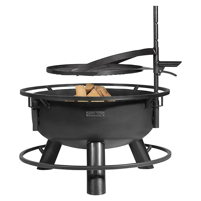CookKing Feuerschale Bandito - Durchmesser: 94 cm, Stahl - Dunkelgraue Metall-Feuerschale mit verstellbarem Grillaufsatz, inklusive Holz.
