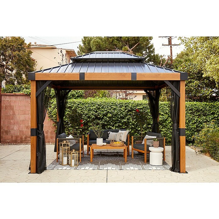 Sojag Pavillon Fontanta 1012 (Holzoptik, Aluminium, B x T: 364,3 x 298 cm) | BAUHAUS