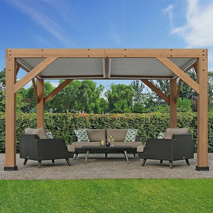 Westmann Pavillon Karl inklusive Lamellendach (B x T: 335 x 396 cm, Braun, Holz) | BAUHAUS
