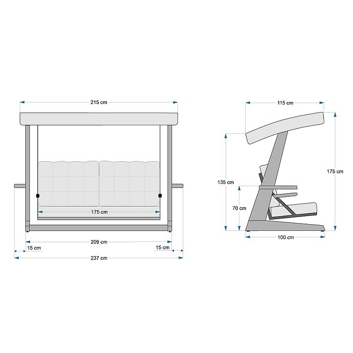 Hollywoodschaukel Viva 2400 (B x T x H: 237 x 115 x 175 cm, Anthrazit/Braun) | BAUHAUS
