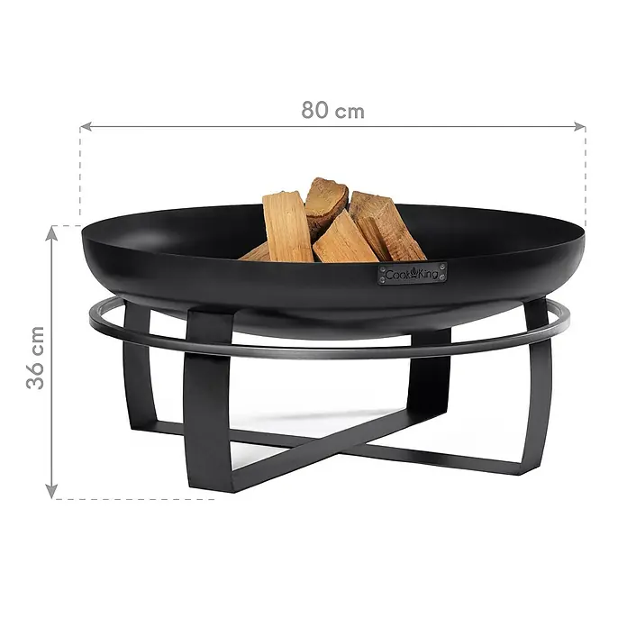 CookKing Feuerschale Viking - Durchmesser: 80 cm, Stahl - Schwarze Metall-Feuerschale auf stabilem Stand, gefüllt mit Brennholz. Ideal für den Außenbereich.