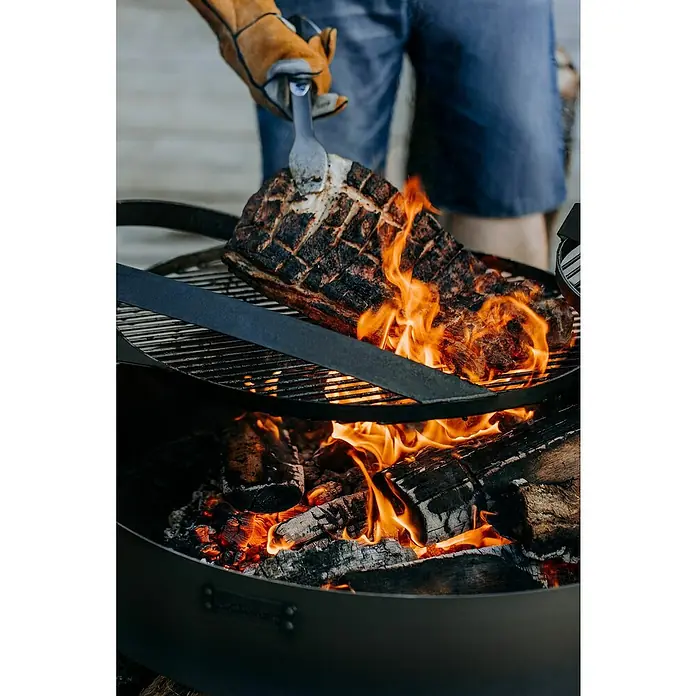 CookKing Grillrost - Durchmesser: 60 cm, Stahl - Schwarze Metall-Feuerschale mit Grillrost, zum Garen von Fleisch über offenem Feuer.