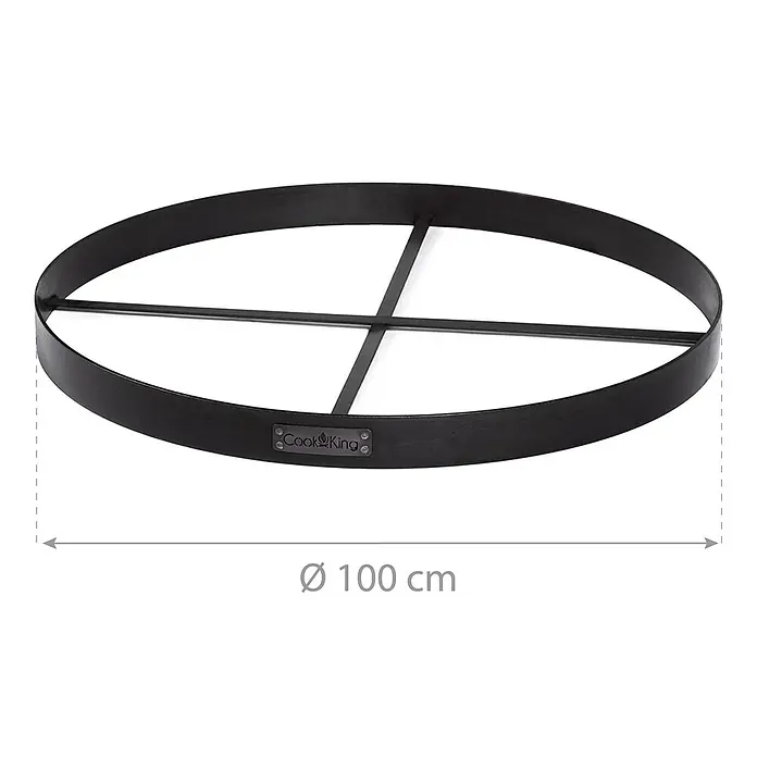 CookKing Basis-Rahmen - 100 cm, Passend für: Feuerschalen & Feuerkörbe - Schwarzer runder Metallrahmen mit Querstreben, Cook King Logo, 100 cm Durchmesser.