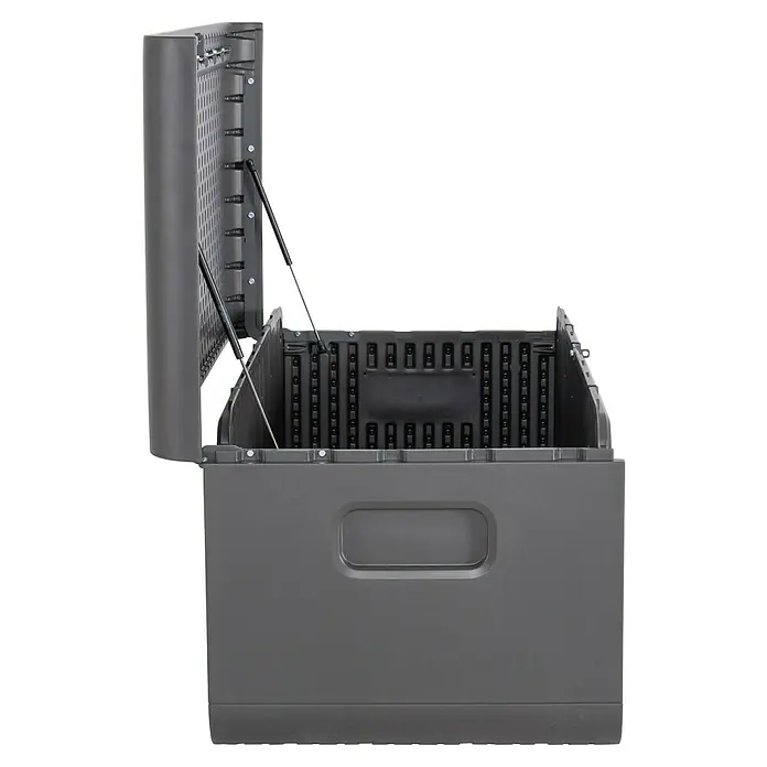 Aufbewahrungsbox Space L - B x T x H: 147,1 x 72 x 63,6 cm, Kunststoff, Anthrazit - Offene dunkelgraue Kunststoff-Aufbewahrungsbox, Deckel durch Gasfedern gestützt.