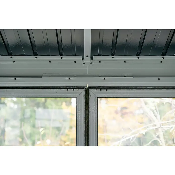 Sojag Standard-Pavillon Olan 1014 - Anthrazit, Aluminium, B x T: 311,1 x 435,6 cm - Modulare hellgraue Metallstruktur mit dunklem Wellblechdach und klaren Fenstern, inklusive Wetterdichtung.