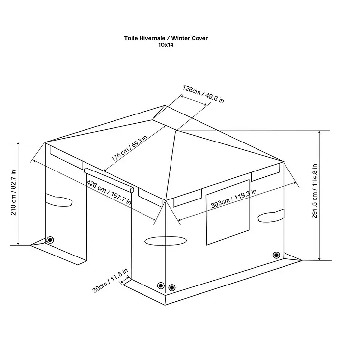 Sojag Winterschutz - Passend für Sojag 1014 Pavillon Modelle - Weiße Winterabdeckung für eine 10x14 Außenstruktur, mit Spitzdach und Maßen.