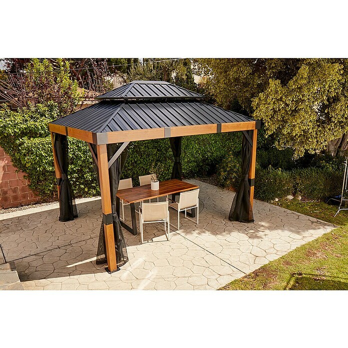 Sojag Pavillon Fontanta 1012 (Holzoptik, Aluminium, B x T: 364,3 x 298 cm) | BAUHAUS