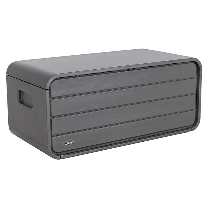 Aufbewahrungsbox Space L - B x T x H: 147,1 x 72 x 63,6 cm, Kunststoff, Anthrazit - Robuste graue Kunststoff-Gartenbox mit strukturierter, geriffelter Front und abgerundeten Kanten.