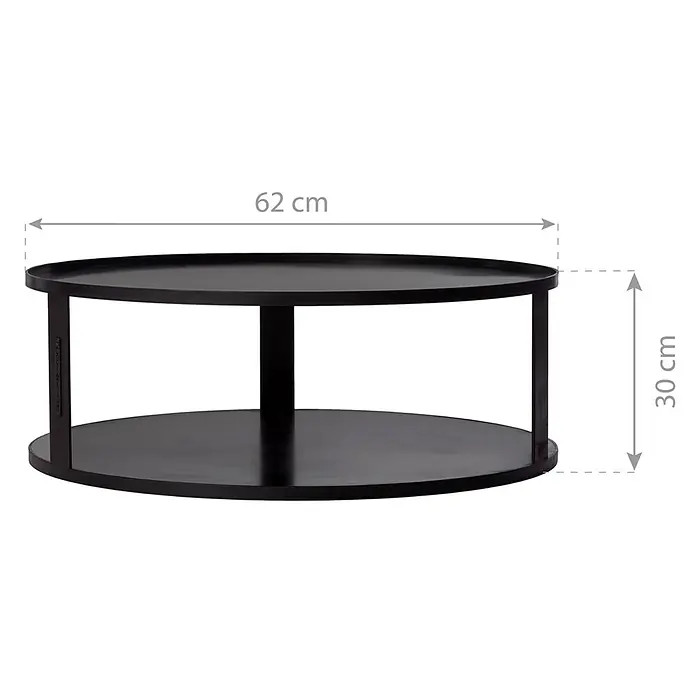 CookKing Untergestell Feuerschale - 62 cm, Passend für: Feuerschalen bis Ø 60 cm - Schwarzer runder Couchtisch aus Metall mit zwei Ablagen, 62 cm Durchmesser, 30 cm Höhe.