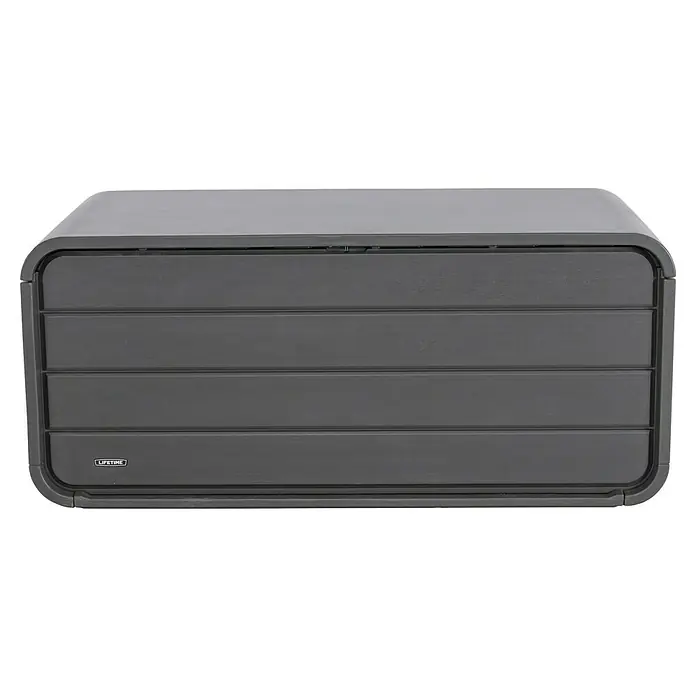 Aufbewahrungsbox Space L - B x T x H: 147,1 x 72 x 63,6 cm, Kunststoff, Anthrazit - Dunkelgraue, strukturierte Kunststoff-Aufbewahrungsbox mit flachem Deckel und "LIFETIME"-Logo.