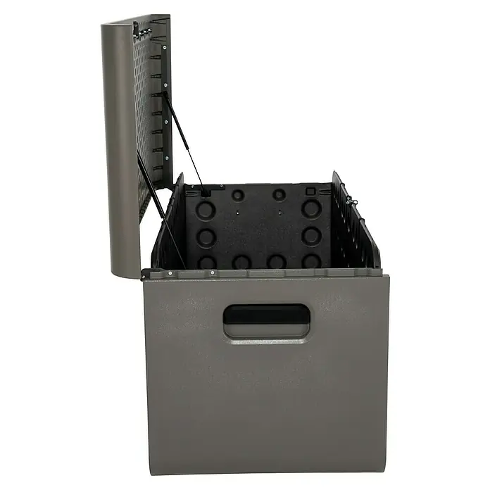 Aufbewahrungsbox Space XL - B x T x H: 146,7 x 72,4 x 77,2 cm, Kunststoff, Anthrazit - Graue Kunststoff-Aufbewahrungsbox mit offenem Deckel und Gasdruckfedern für reibungsloses Öffnen.